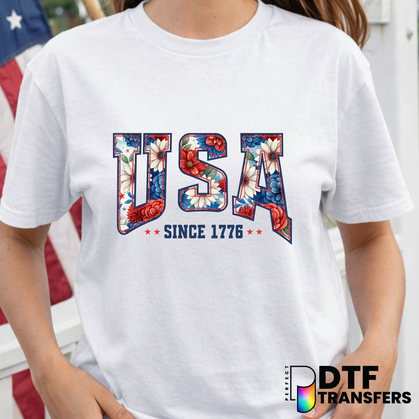 USA Since 1776 4th of July Floral – DTF Transfer