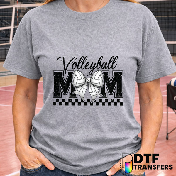 Volleyball Mom Coquette Bow Grunge Checkered – DTF Transfer