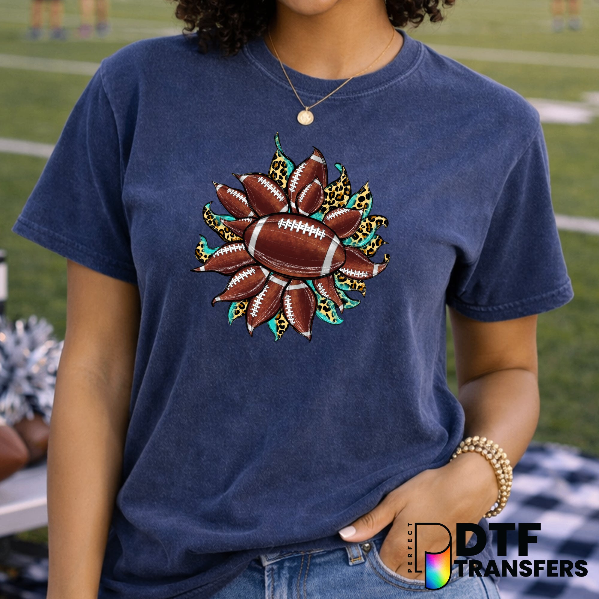 Mandala Turquoise Leopard Floral Football – DTF Transfer