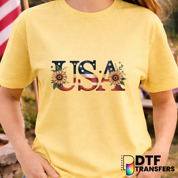 USA American Flag Floral Grunge Vintage 4th of July – DTF Transfer