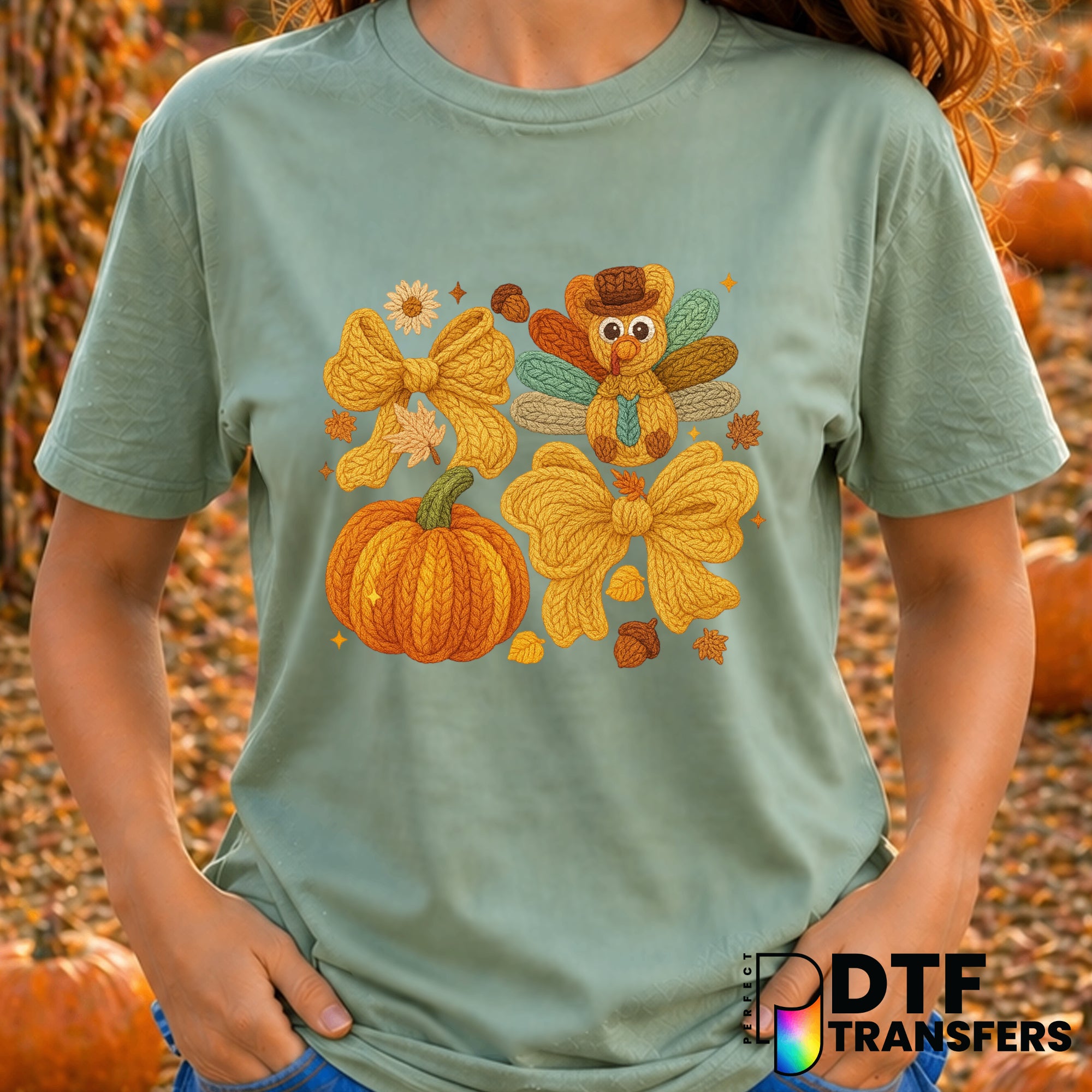 Turkey Pumpkin Coquette Bow – Thanksgiving DTF Transfer