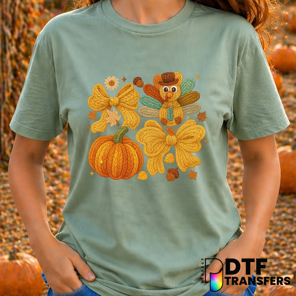 Turkey Pumpkin Coquette Bow – Thanksgiving DTF Transfer