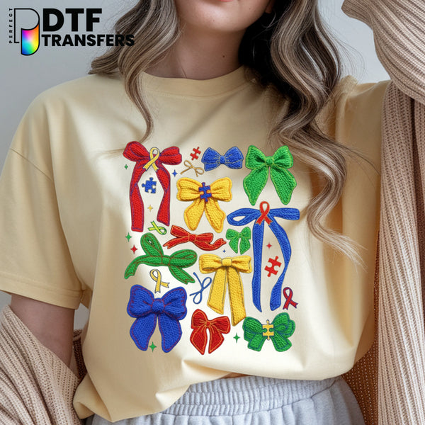Pink Puzzle Piece Bow – Special Education DTF Transfer
