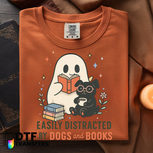 Easily Distracted By Dogs and Books – Teacher DTF Transfer