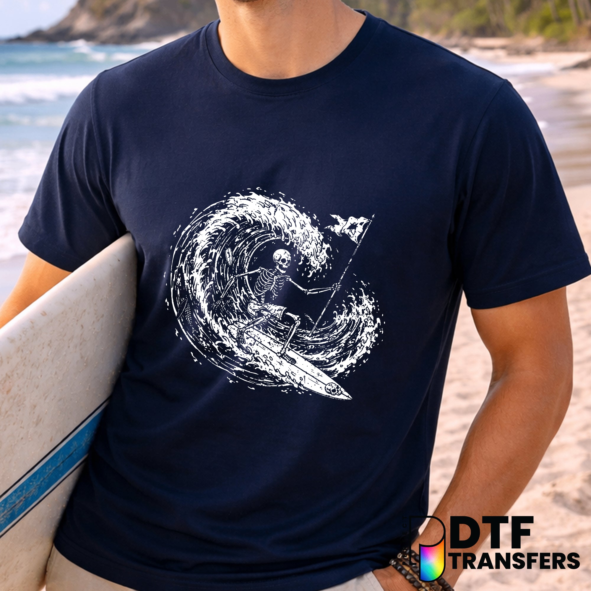 Distressed Skeleton Surfer Flag Wave – Surfing DTF Transfer