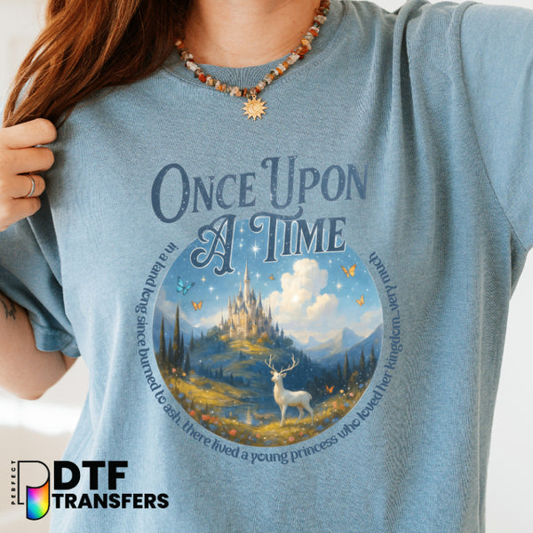 Once Upon a Time – Blue Glitter Storybook Teacher DTF Transfer