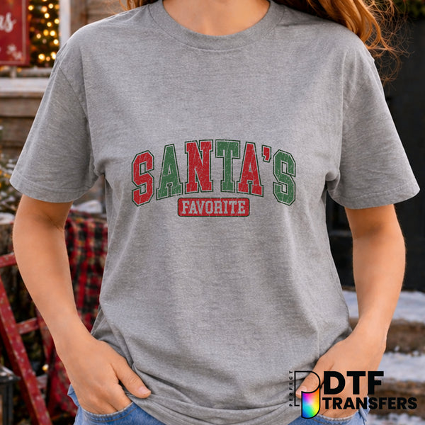 Santa's Favorite Varsity Retro Grunge Christmas – DTF Transfer