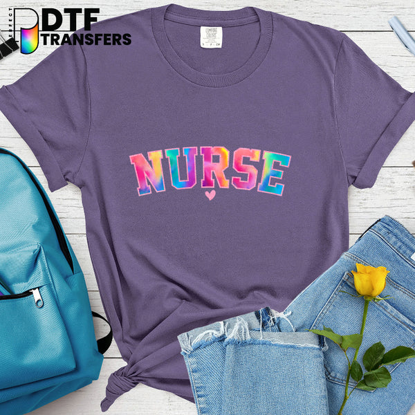 Pink Glitter Rainbow Tie-Dye 'School Nurse' Arch – School Nurse DTF Transfer