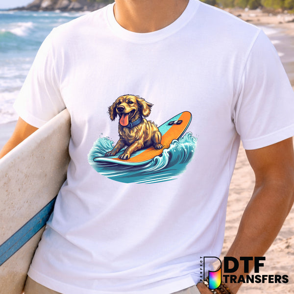 Cute Surfing Dog Waves Summer Vibes – Surfing DTF Transfer