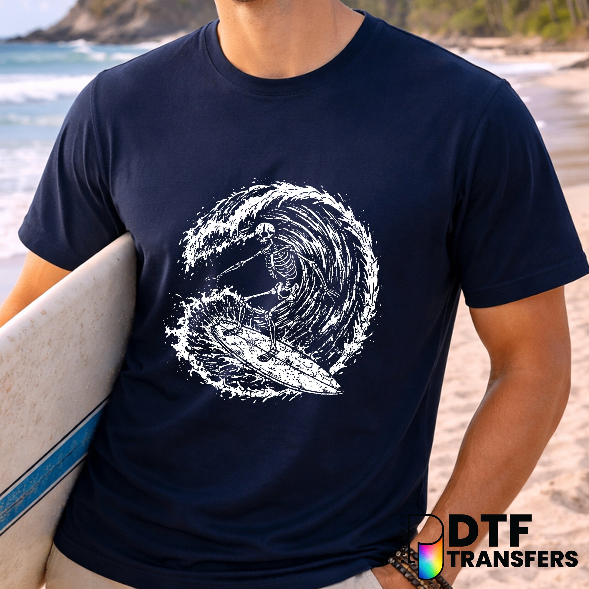 Surfing Skeleton Grunge Waves – DTF Transfer