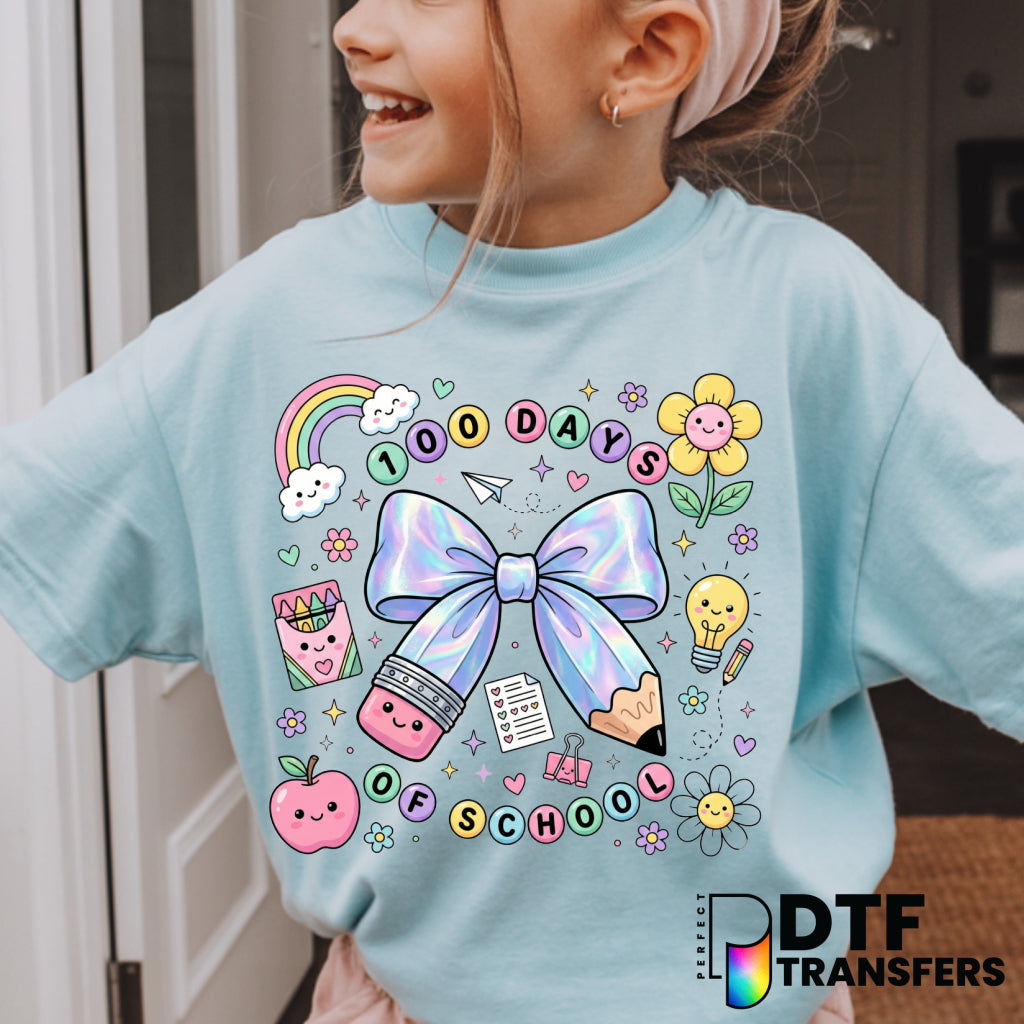 100 Days – Holographic Bow & Beads Teacher DTF Transfer