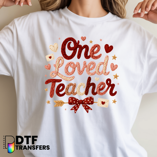One Loved Teacher Yarn Texture – Educator DTF Transfer