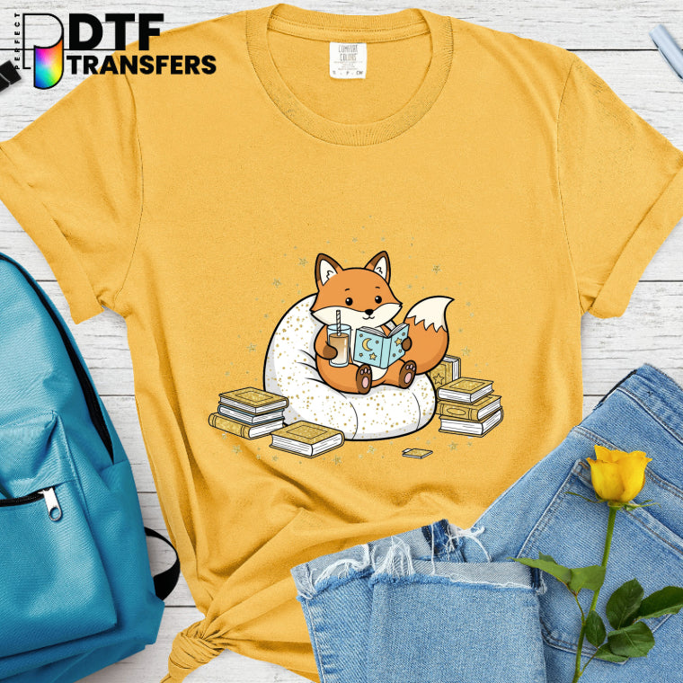 Bookish Cute Fox Reading Book – Teacher DTF Transfer