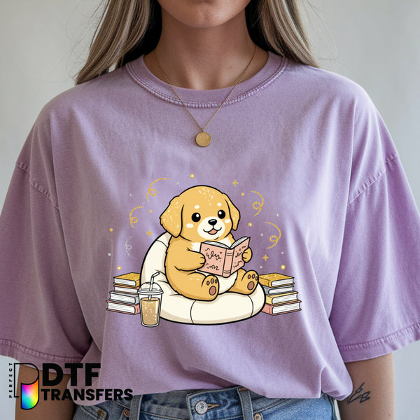 Cute Dog Reading Book with Glasses – Teacher DTF Transfer