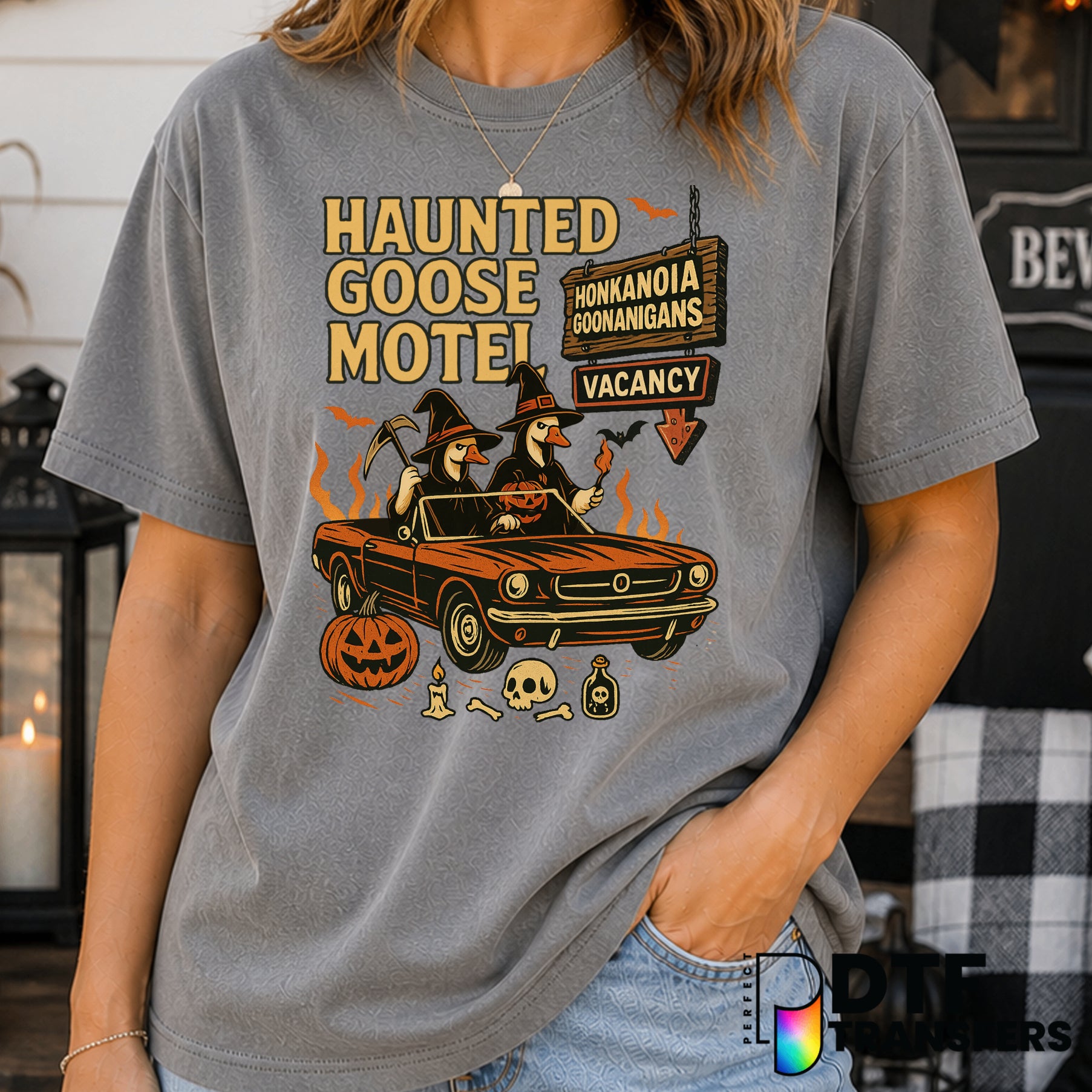 Haunted Goose Motel Hot Rod Halloween – DTF Transfer