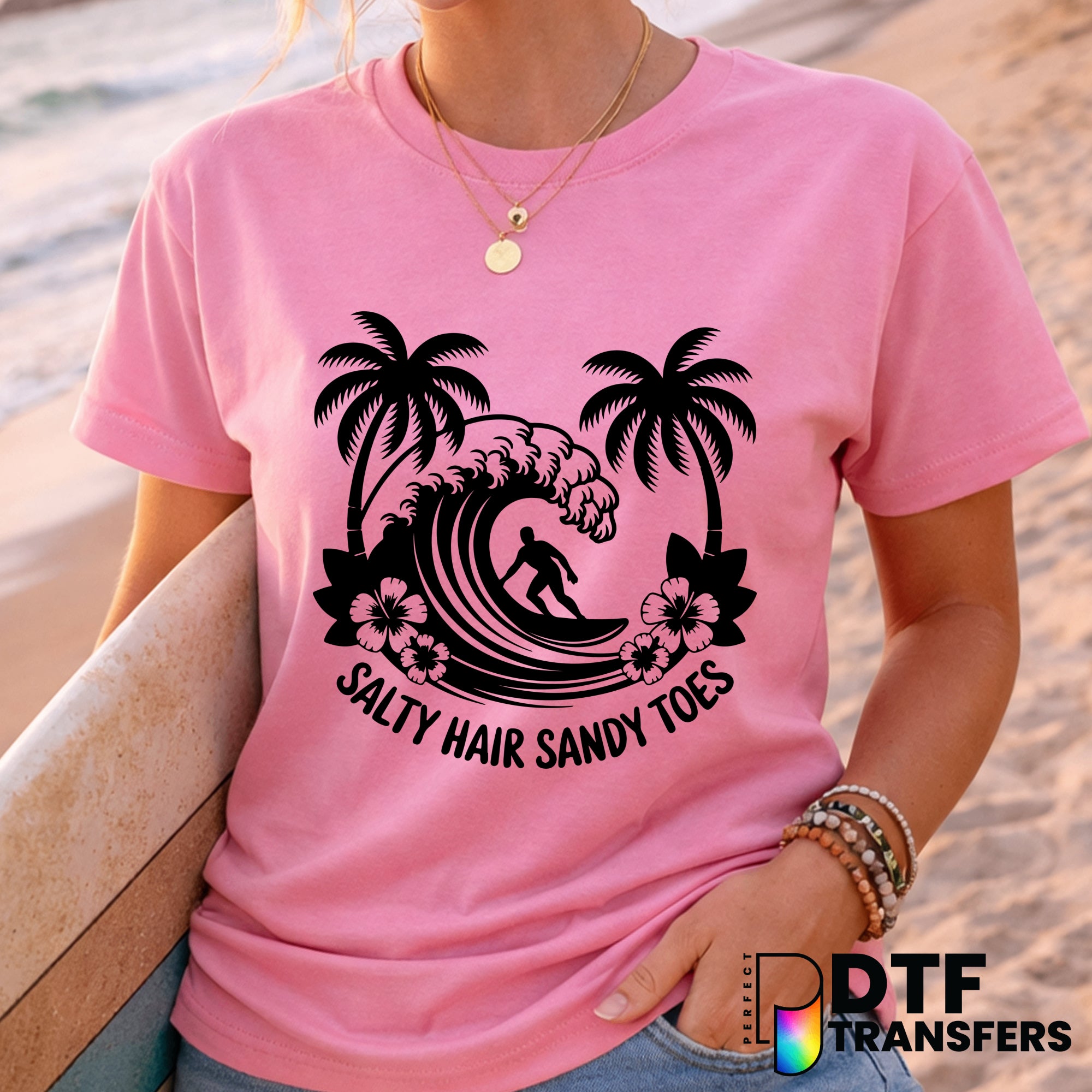Salty Hair Sandy Toes – Surfing DTF Transfer