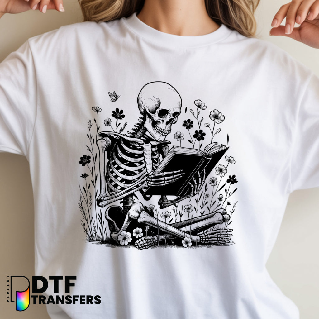 Floral Skeleton Reading Book – Teacher DTF Transfer