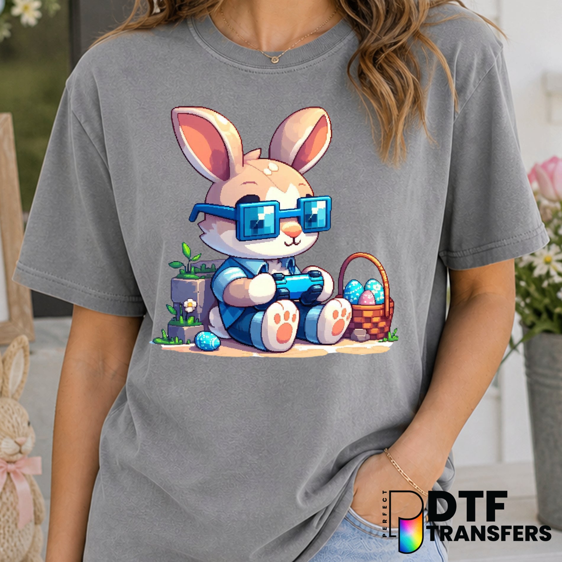 Cute Gaming Bunny Easter Gamer – Easter DTF Transfer