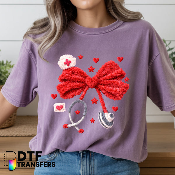 Fuzzy Stethoscope Heart Bow 'School Nurse' – School Nurse DTF Transfer