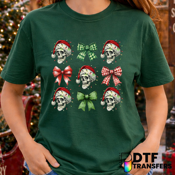 Christmas Skull Coquette Bows – Christmas DTF Transfer