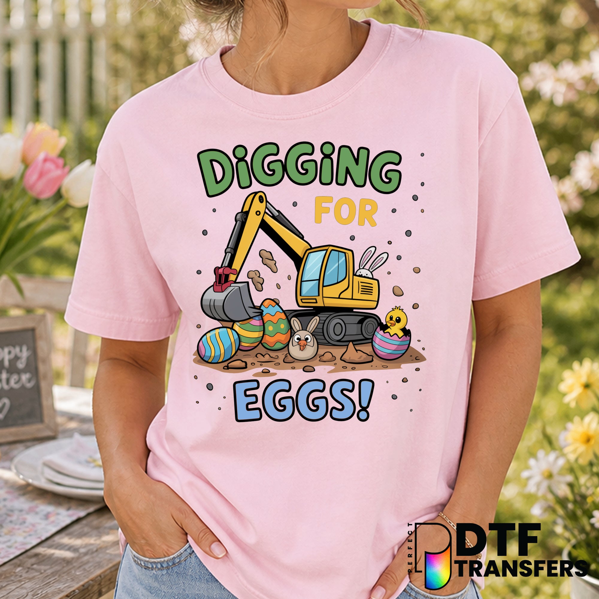 Easter Excavator Digging for Eggs – Easter DTF Transfer
