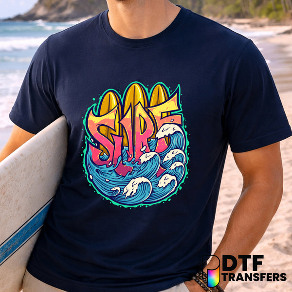 SURF Graffiti Letters with Waves – Surfing DTF Transfer
