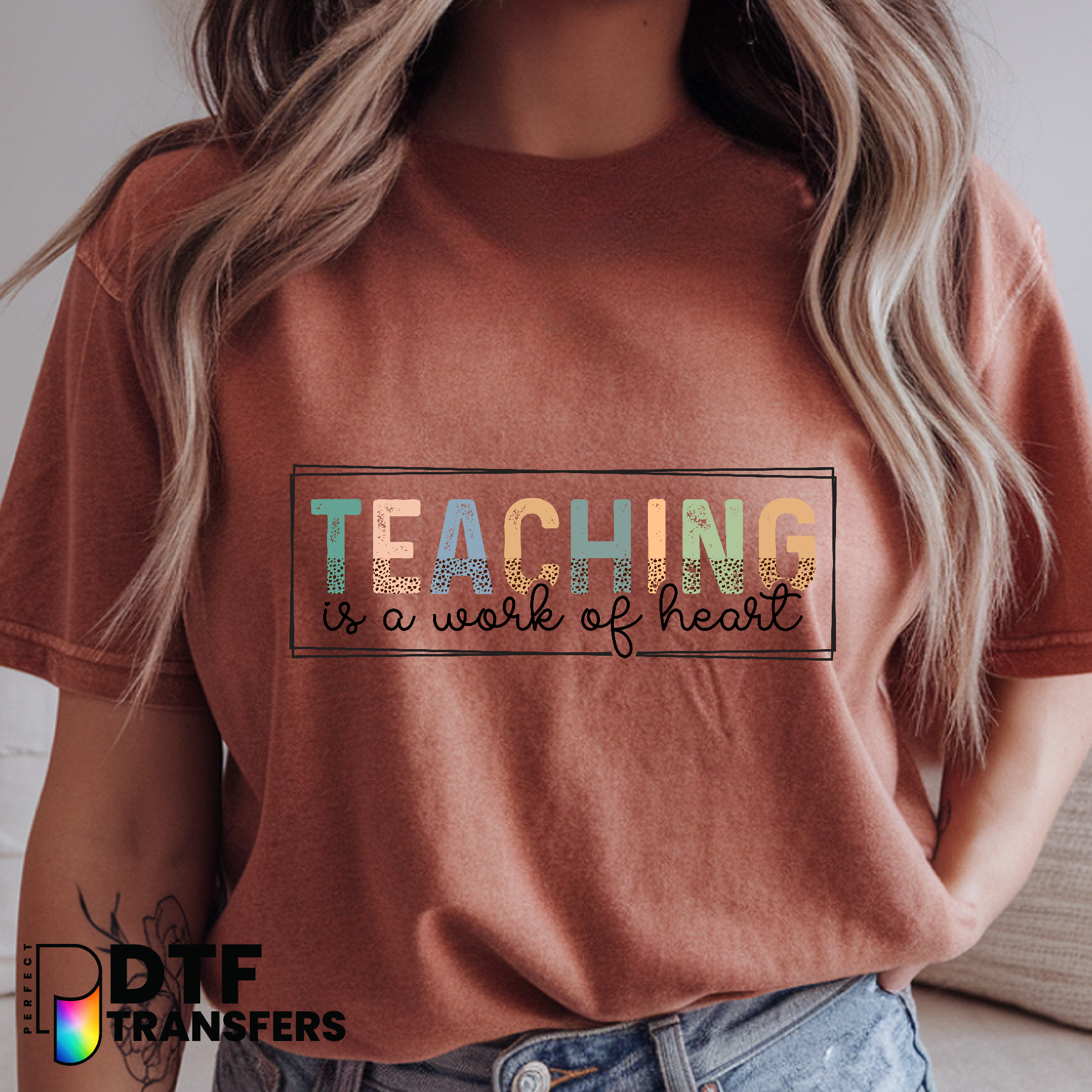 Teaching Is A Work of Heart – Leopard Print Heart Teacher DTF Transfer