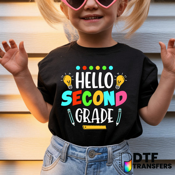 Hello Second Grade Colorful School Motifs – Teacher DTF Transfer