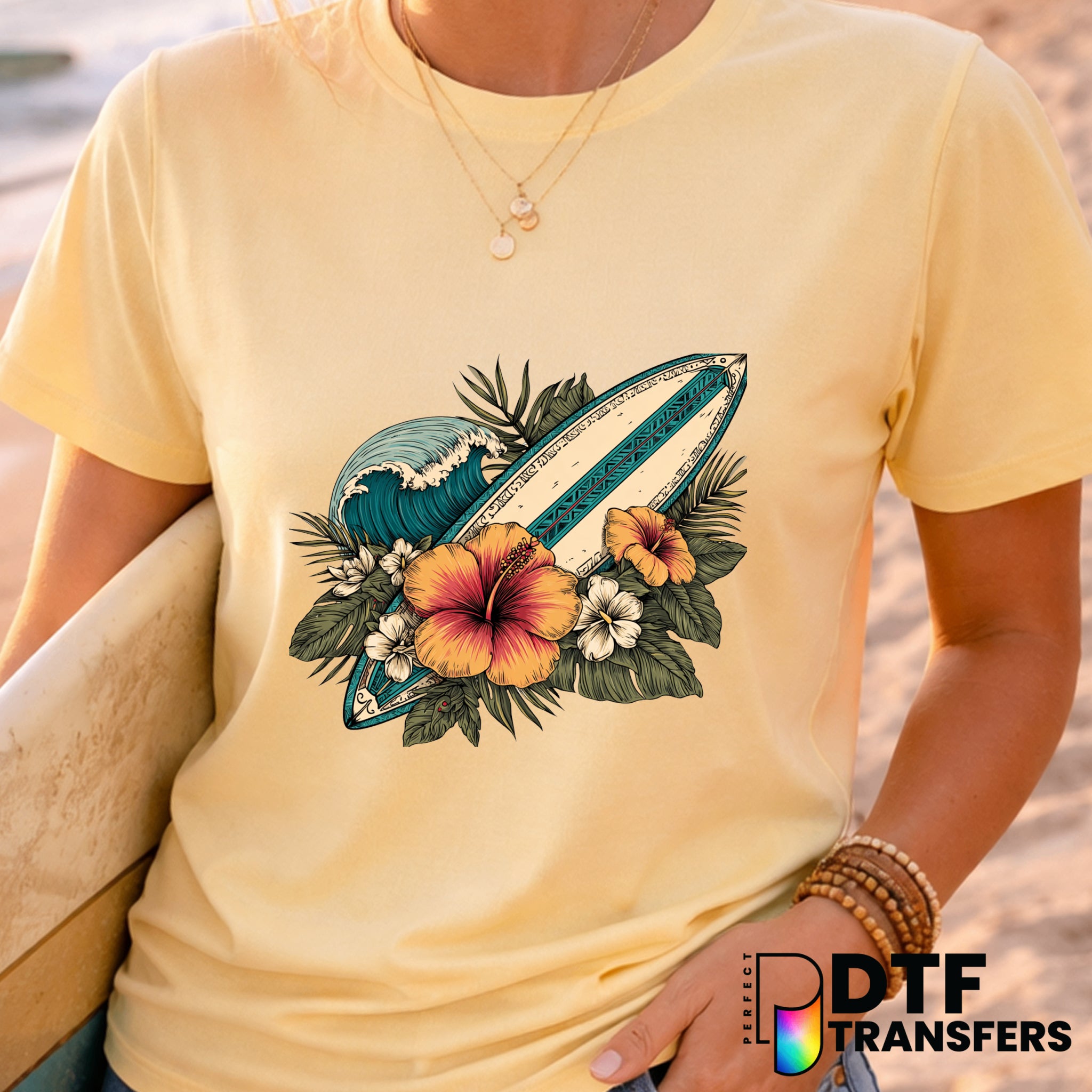 Retro Tropical Surfboard – Surfing DTF Transfer