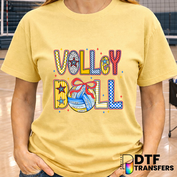 Volleyball Stacked Colorful Coquette Bow – DTF Transfer