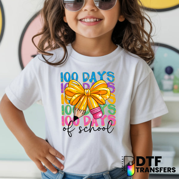 100 DAYS SMARTER Pink Bow Pencil – Teacher DTF Transfer