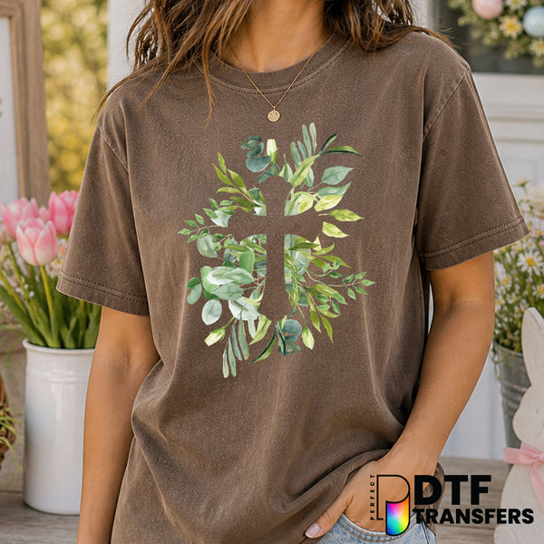 Religious Cross Botanical Greenery – Easter DTF Transfer