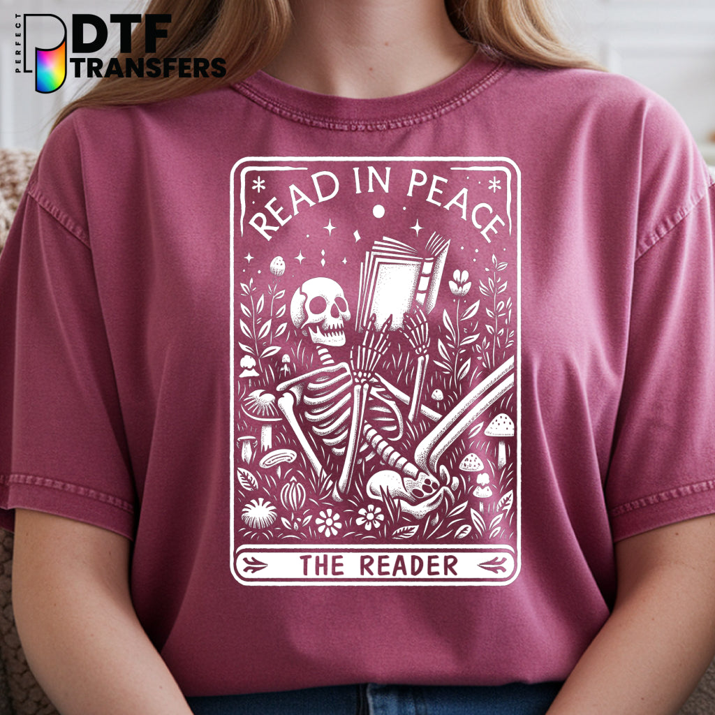 READ IN PEACE Skeleton Reading Book – Teacher DTF Transfer
