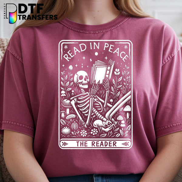 READ IN PEACE Skeleton Reading Book – Teacher DTF Transfer