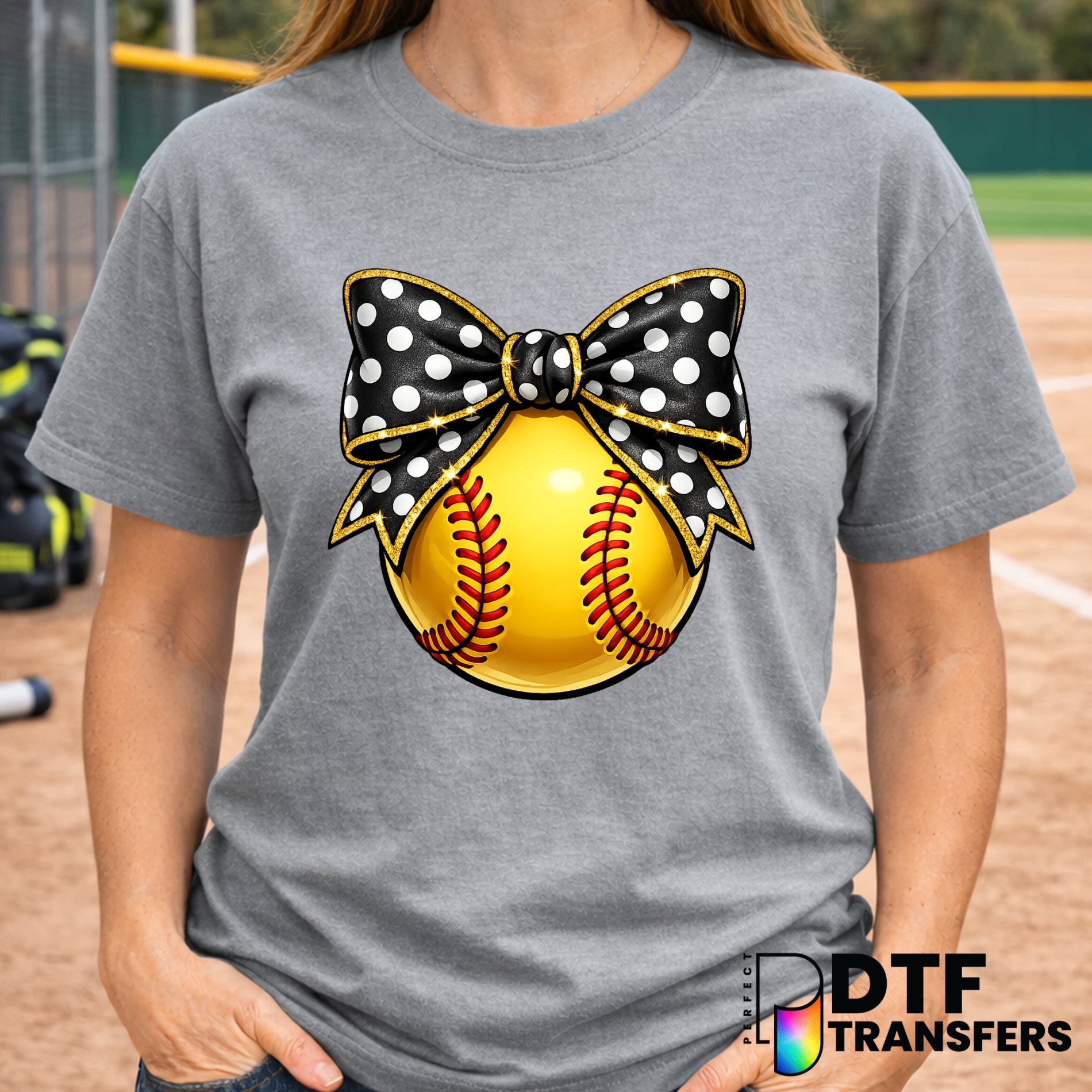 Coquette Softball with Black Bow – Softball DTF Transfer