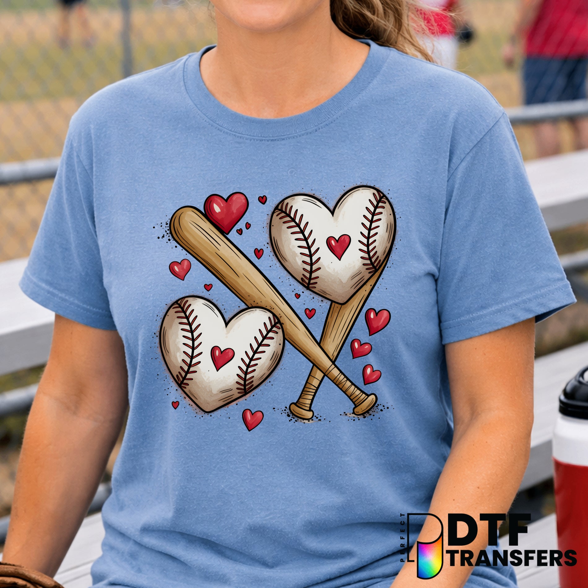 Retro Baseball Hearts and Bats – Baseball DTF Transfer