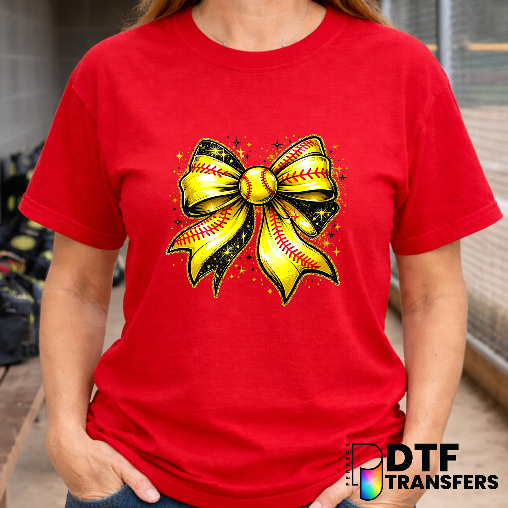Softball Glitter Bow – Softball DTF Transfer