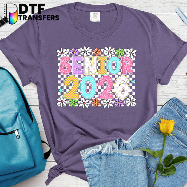 SENIOR 2026 White Checkered Flowers – Teacher DTF Transfer