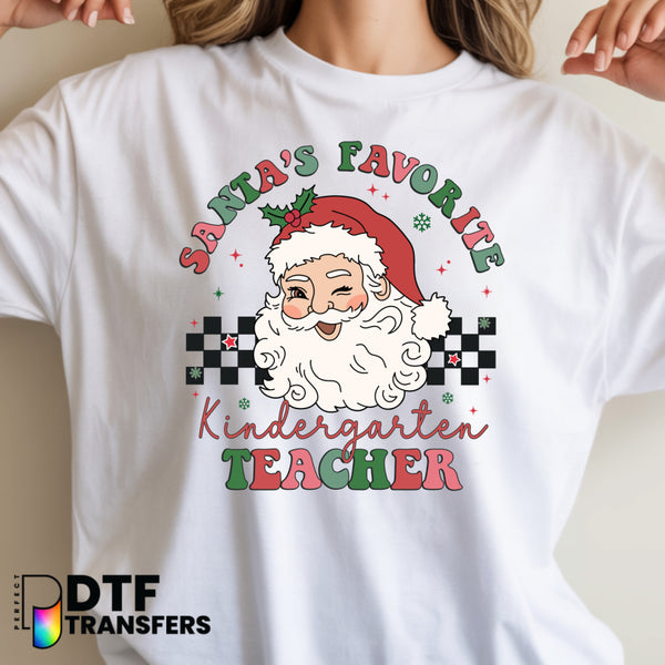 Santas Favorite Kindergarten Teacher – Teacher DTF Transfer