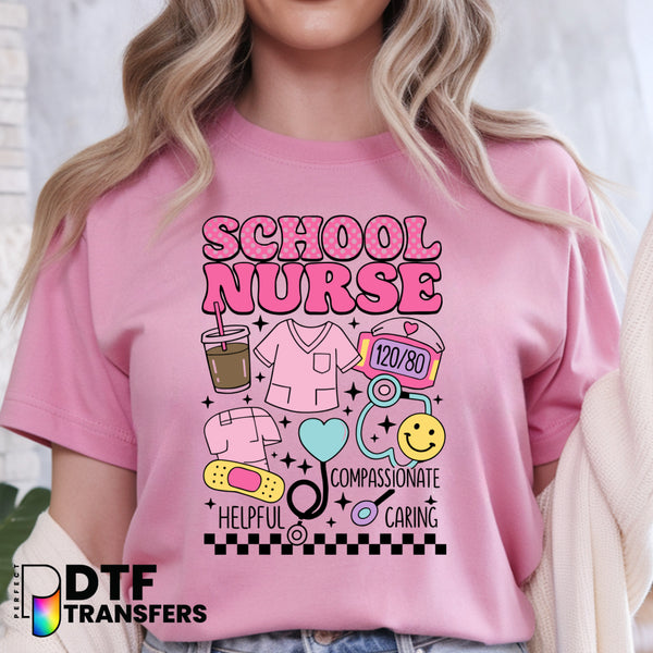 SCHOOL NURSE Retro Stacked Text – School Nurse DTF Transfer