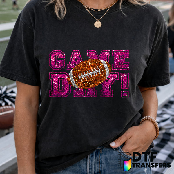 Game Day! Pink Faux Football Stack – Football DTF Transfer