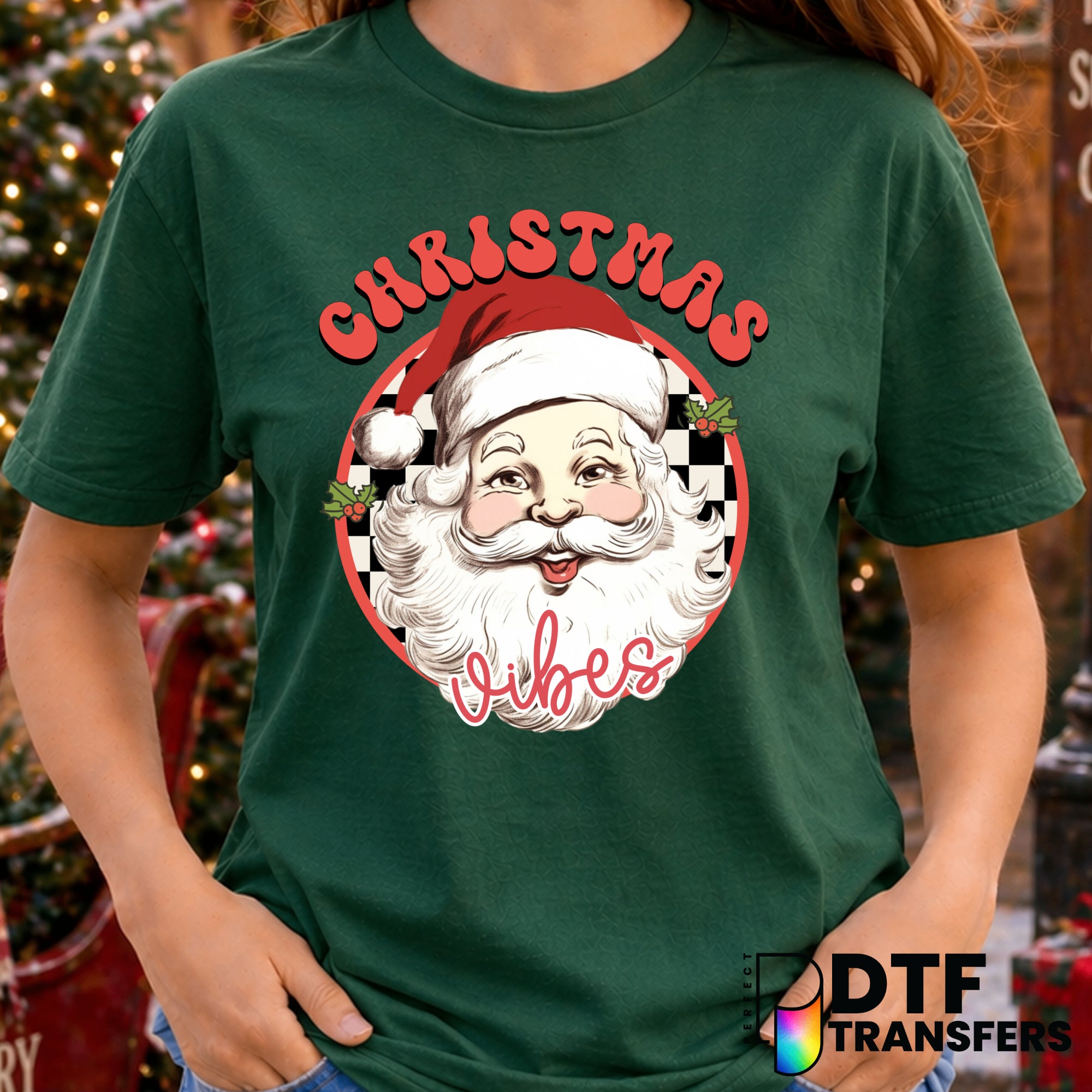 Christmas Vibes Retro Santa Checked – Christmas DTF Transfer