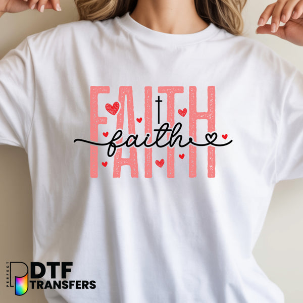 Faith with Pink Heart Crosses – Religious Teacher DTF Transfer