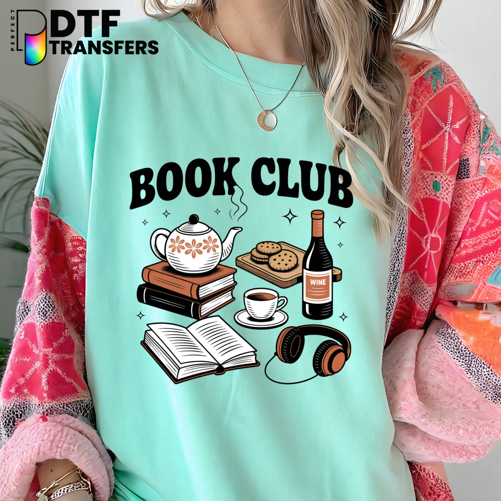 BOOK CLUB WINE COFFEE TEA READING – Teacher DTF Transfer