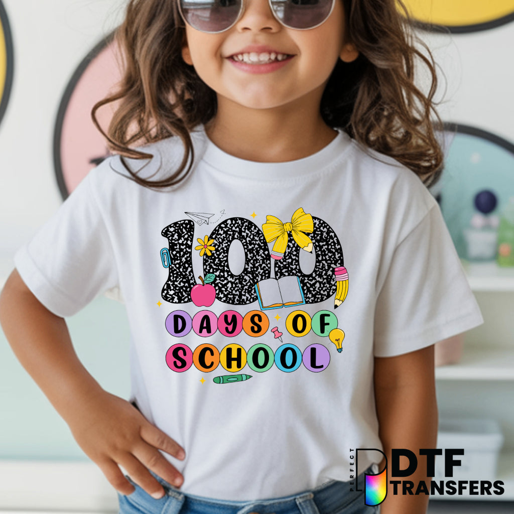 100 DAYS SMARTER – School Bus & Supplies Teacher DTF Transfer