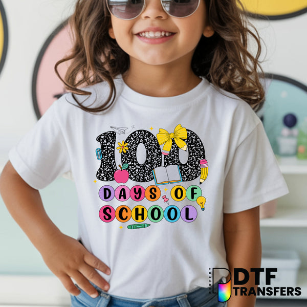 100 DAYS SMARTER – School Bus & Supplies Teacher DTF Transfer