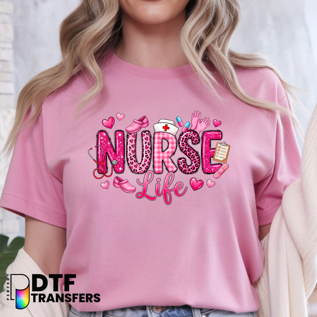 Nurse Life Pink Leopard Heart – School Nurse DTF Transfer