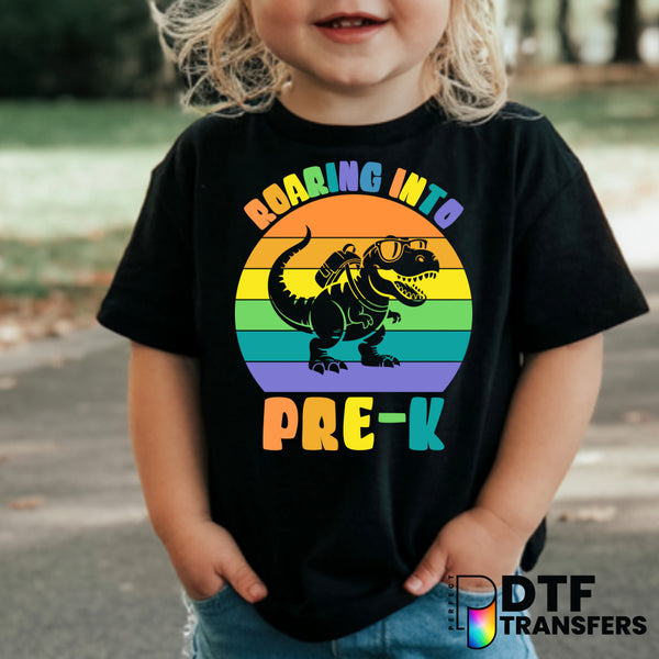 Roaring into Pre-K Dinosaur - Pre K – Teacher DTF Transfer