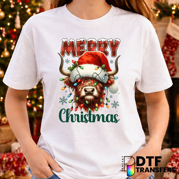 Merry Christmas Highland Cow – Christmas DTF Transfer