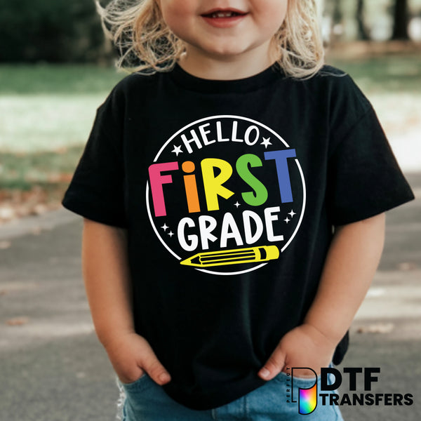 Hello First Grade Welcome Back to School – Teacher DTF Transfer